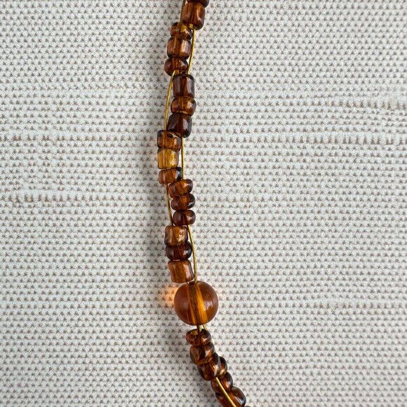 Amber Glass Bead Necklace Adjustable 16"-18" With Clustered Bead Accent - Picture 5 of 10